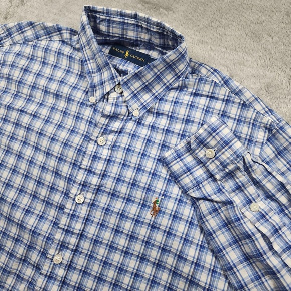 Ralph Lauren Other - Ralph Lauren Shirt Mens Large Blue Plaid Long Sleeve Button Down Flesh Pony